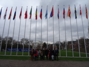 group of students in front of the Council of Europe