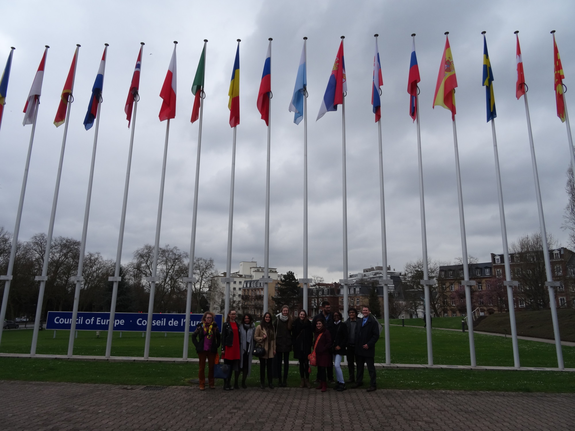 group of students in front of the Council of Europe