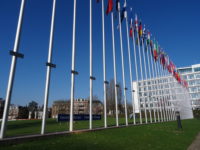 member states flags in front of the Council of Europe