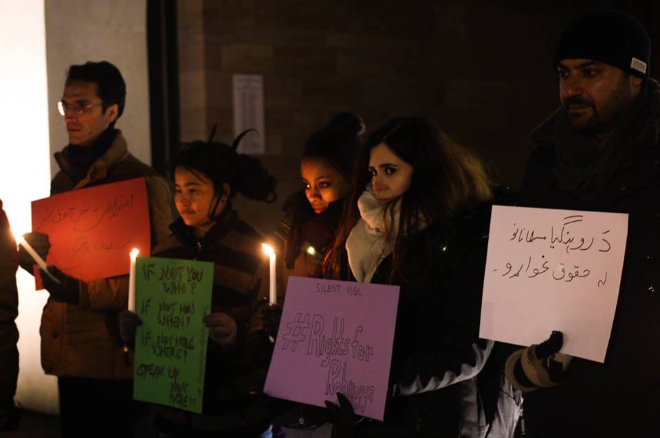 Protesters and Students at the Silent Vigil for the Victims of the Rohyngia crisis, organized by Rights Effect