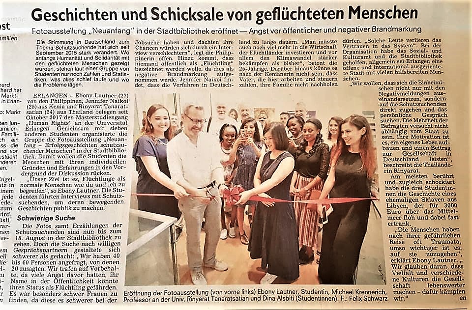 picture of the article about the exhibition "Starting Over!" in the Erlanger Nachrichten