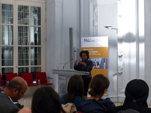 Picture of Human Rights Activist Betty Murungi speaking at the Opening of the Human Rights Master