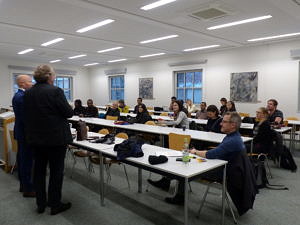 Prof. Bielefeldt introduces Ambassador Possi to a group of M.A. Human Rights Students