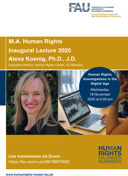 Picture of the Poster for the Master of Human Rights, featuring a lecture by Alexa Koenig