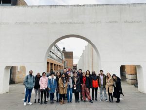 group photo of students in front of the Way of Human Rights in Nuremberg